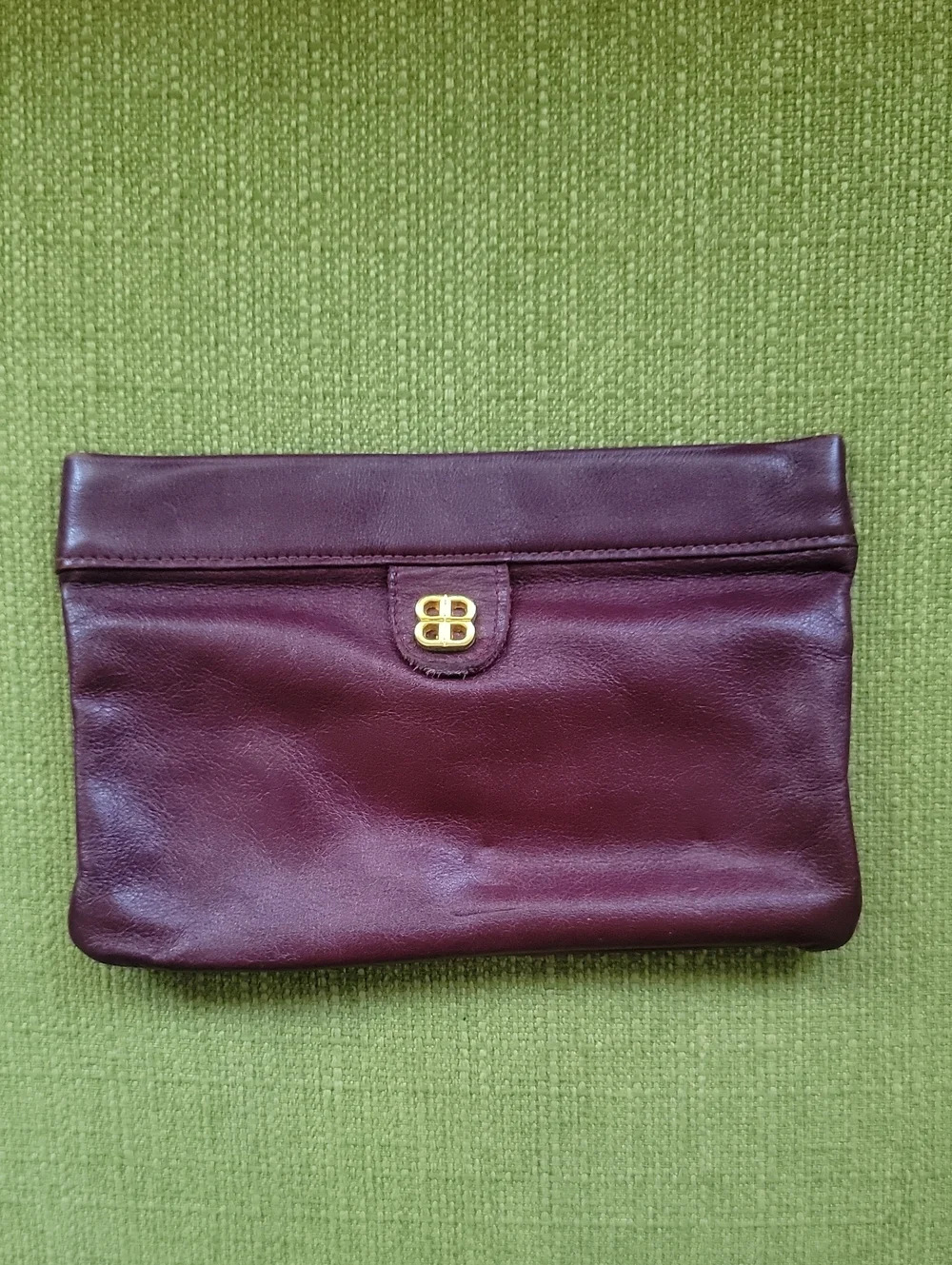 Vintage By BOSCA Leather  Clutch with Gold Accent